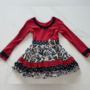 Mustard Pie Red, Black & Cream Ruffle Floral Skirt Dress